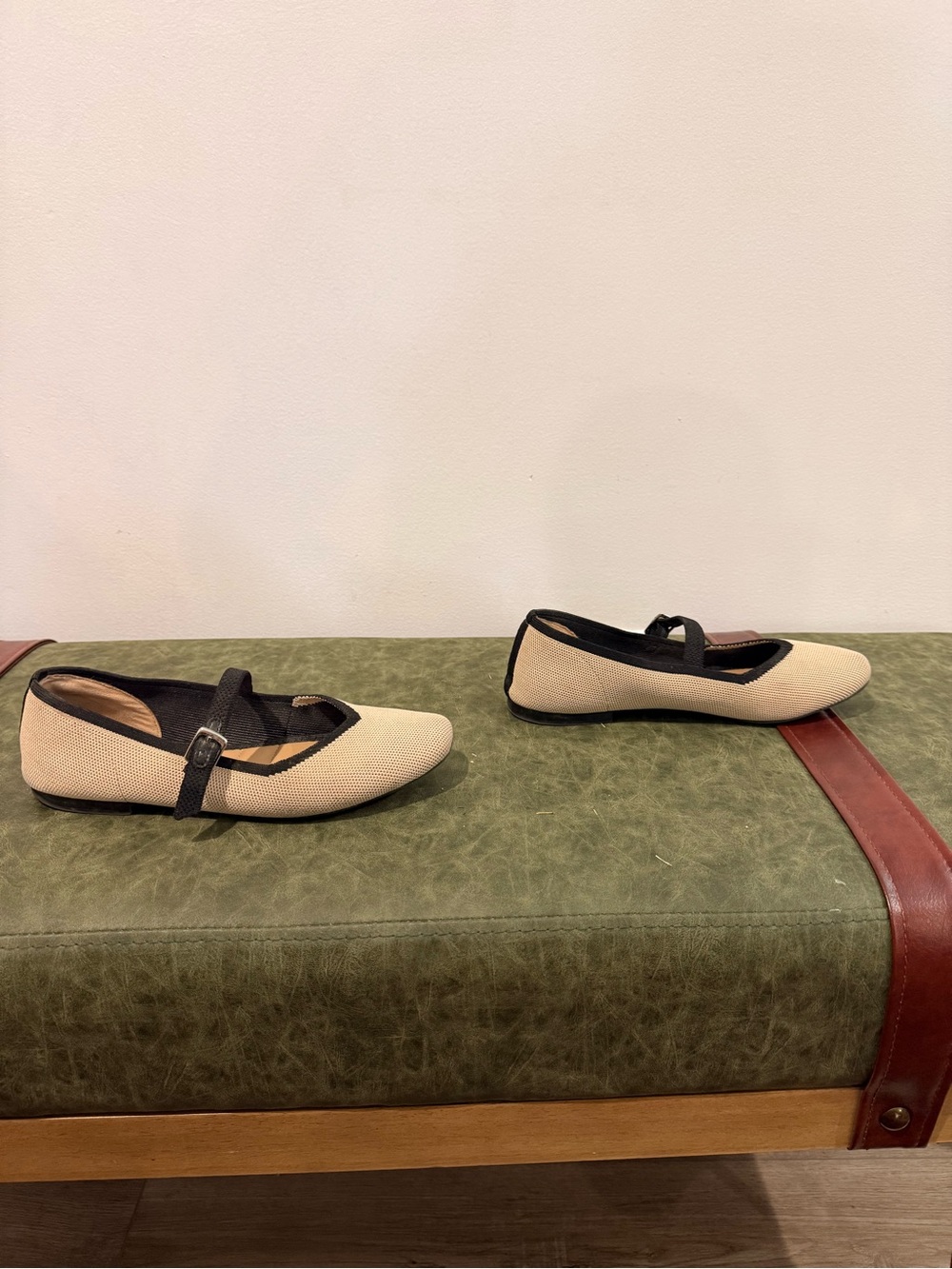 Rachel Zoe Cream & Black Mary Jane Flats with Strap - Picture 5 of 8